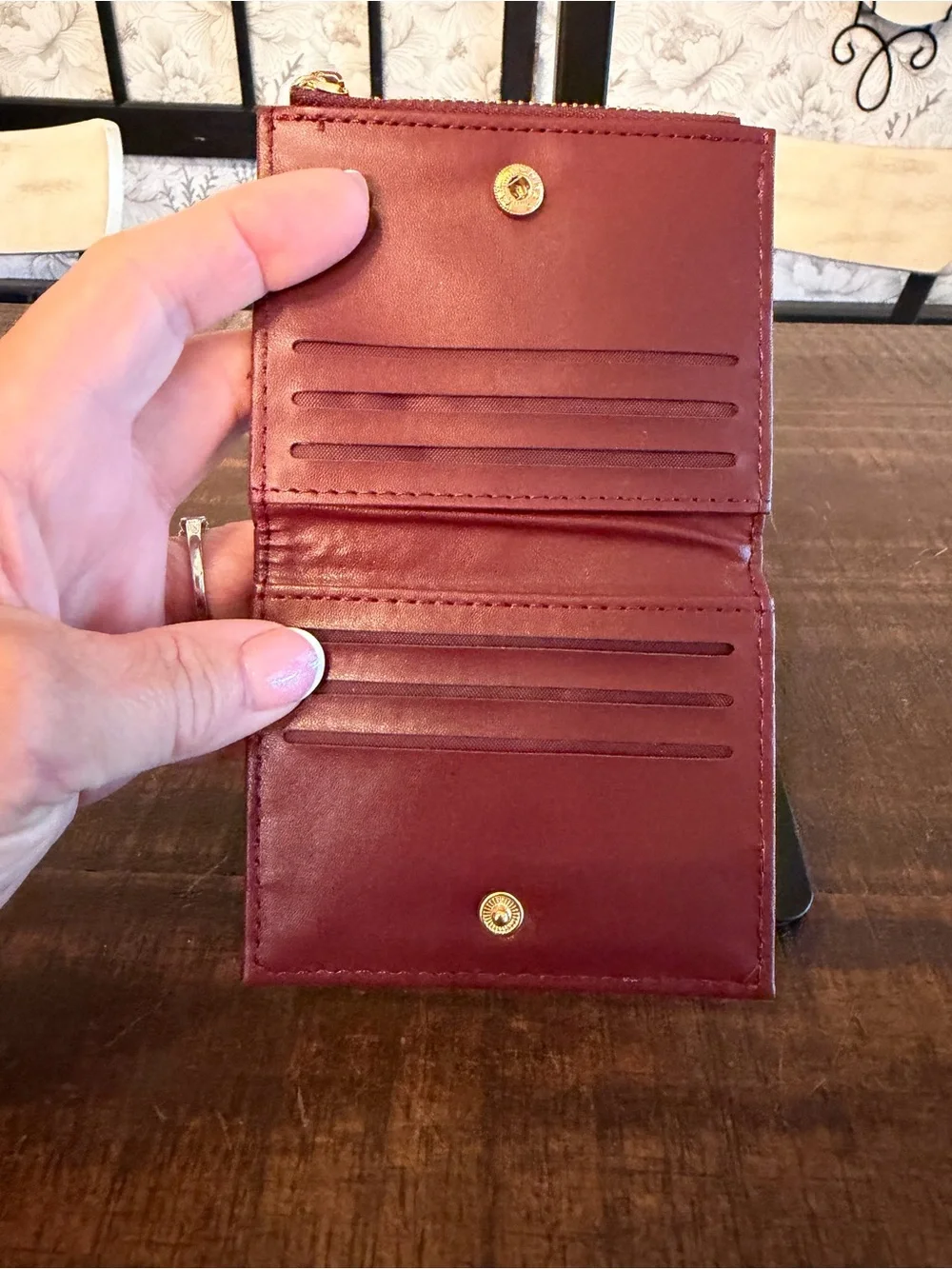 Badgley Mischka Quilted Plum Short Card Wallet with Gold Hardware